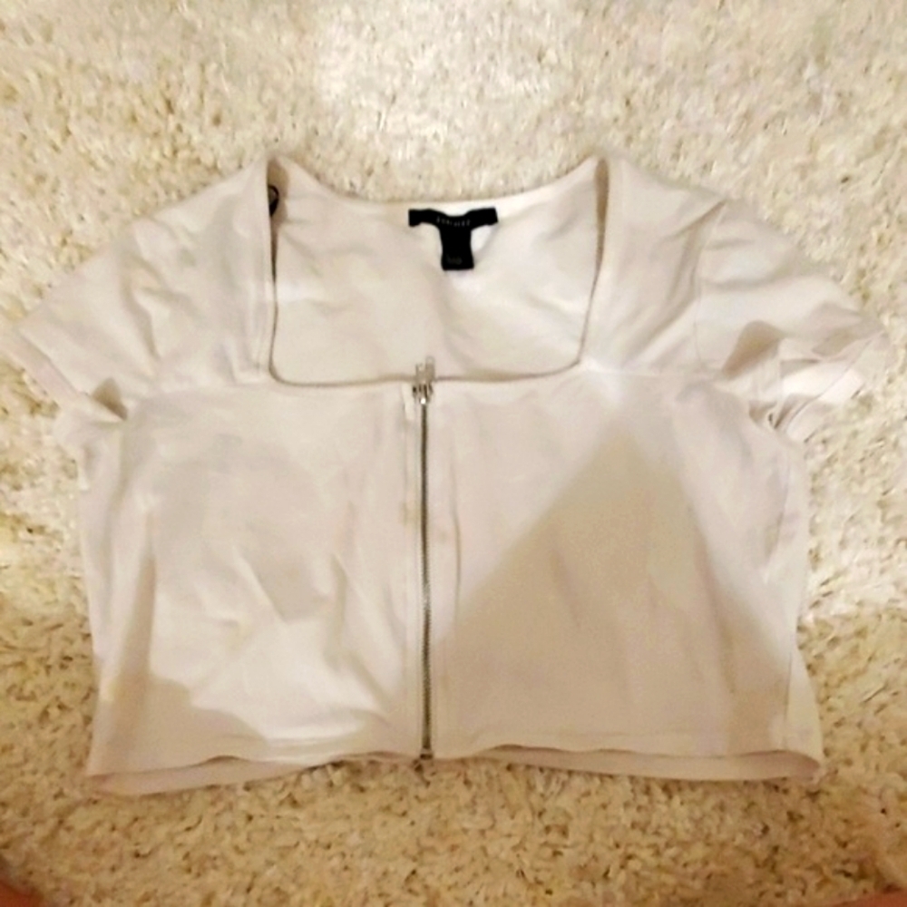 Forever 21 White Zip Up Crop Top